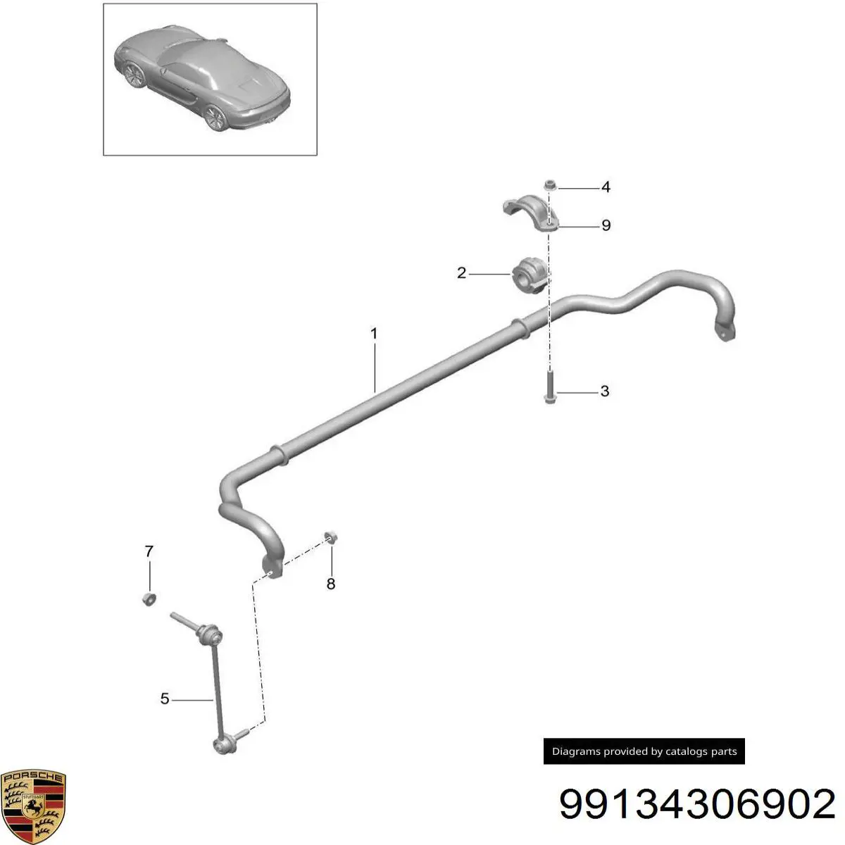 Стійка стабілізатора переднього, ліва 99134306902 Porsche