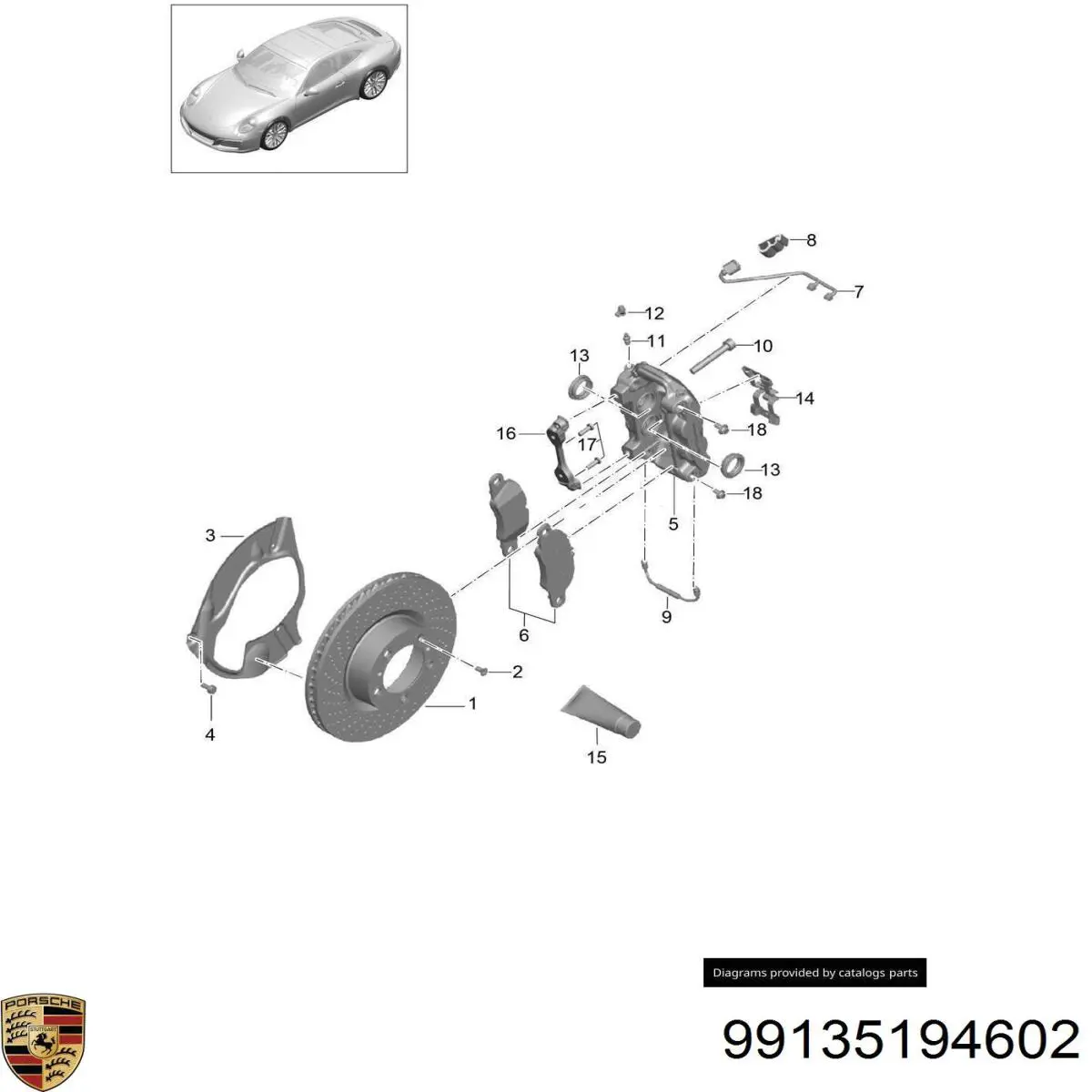 Колодки гальмівні передні, дискові 99135194601 Porsche