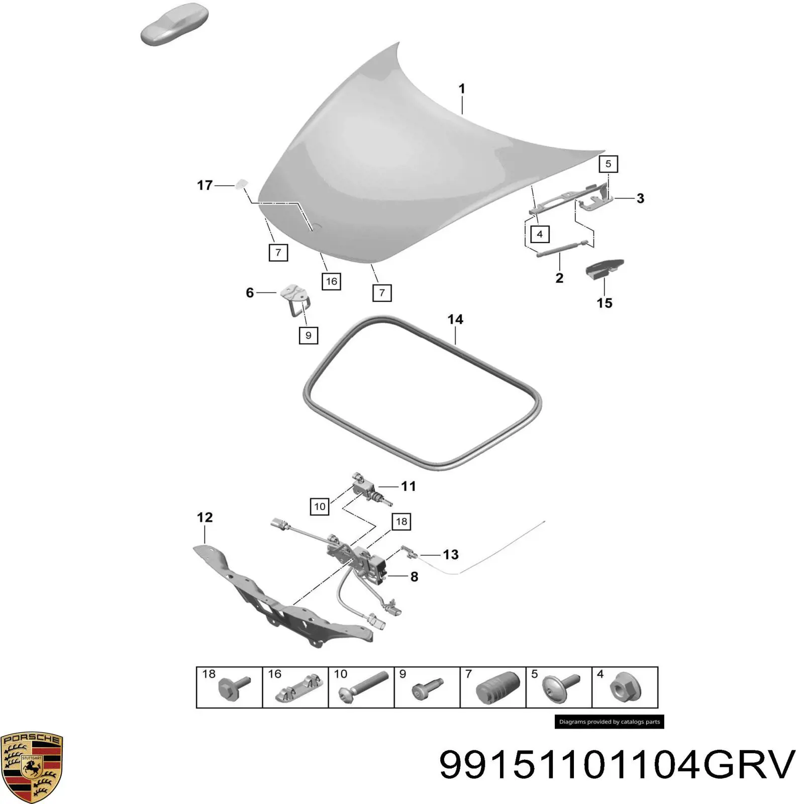 Капот 99151101103GRV Porsche