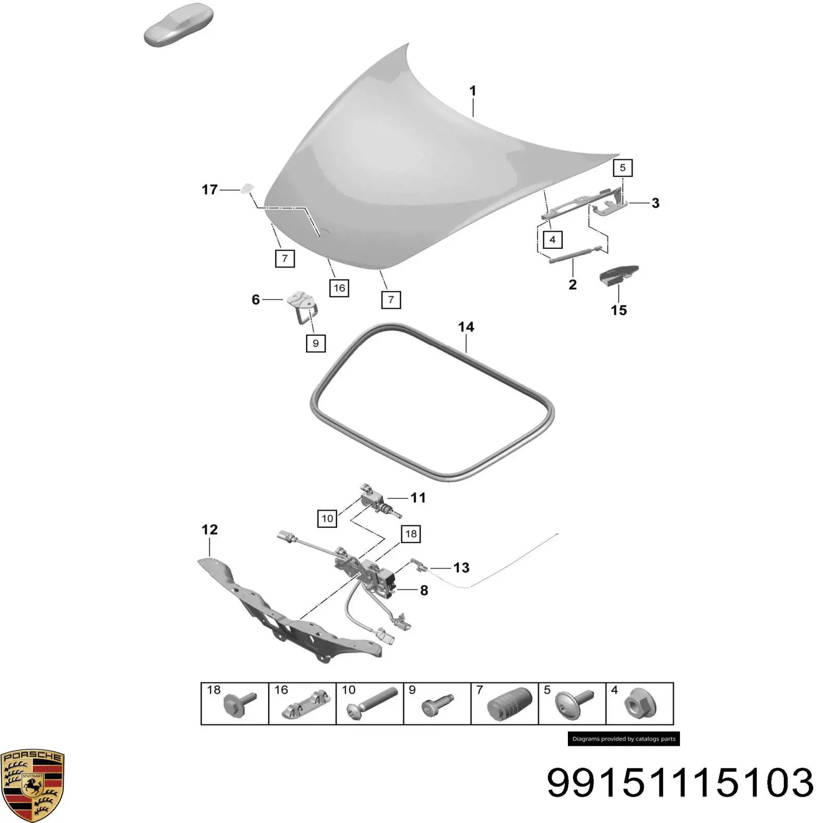 Завіс капота, лівий Porsche 99151115103 ціна, від 176.39 USD