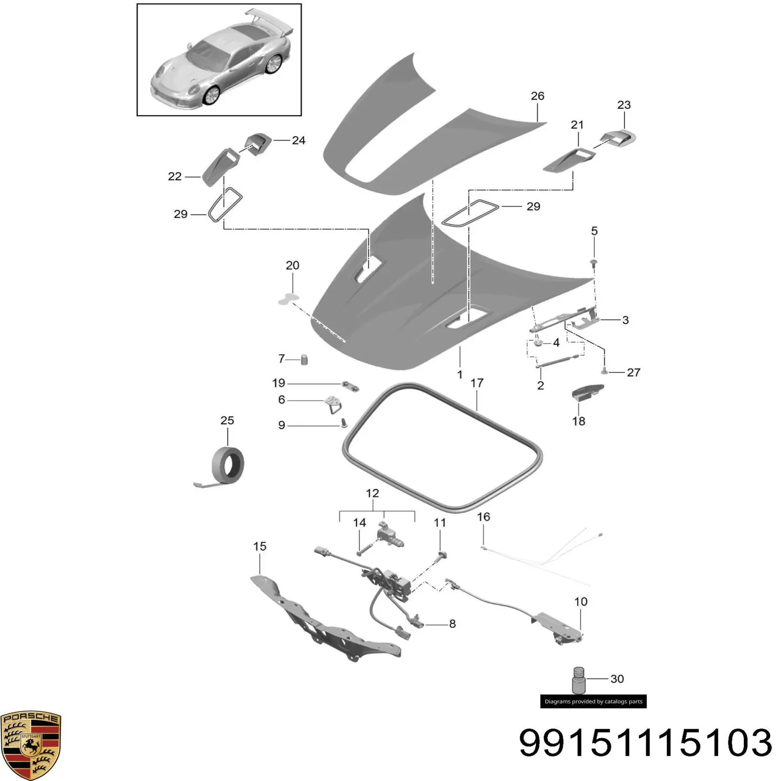 99151115103 Porsche Петля капота, ліва