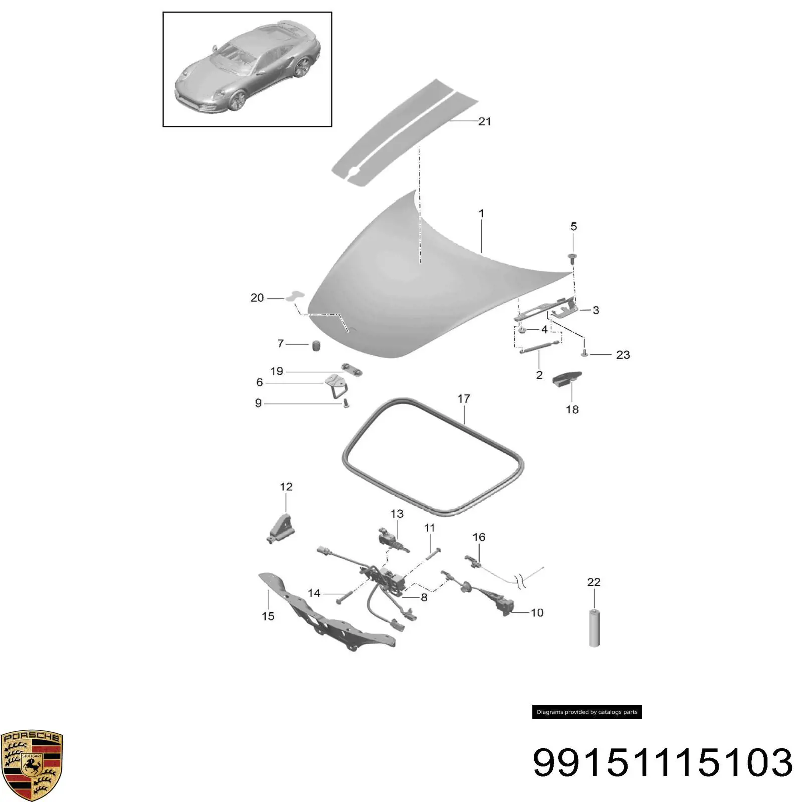 Купити 99151115103 Porsche Шарнір капота лівий