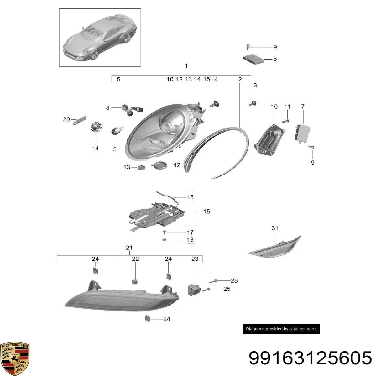 Повторювач повороту на крилі Porsche 99163125605 ціна, від 40.68 USD
