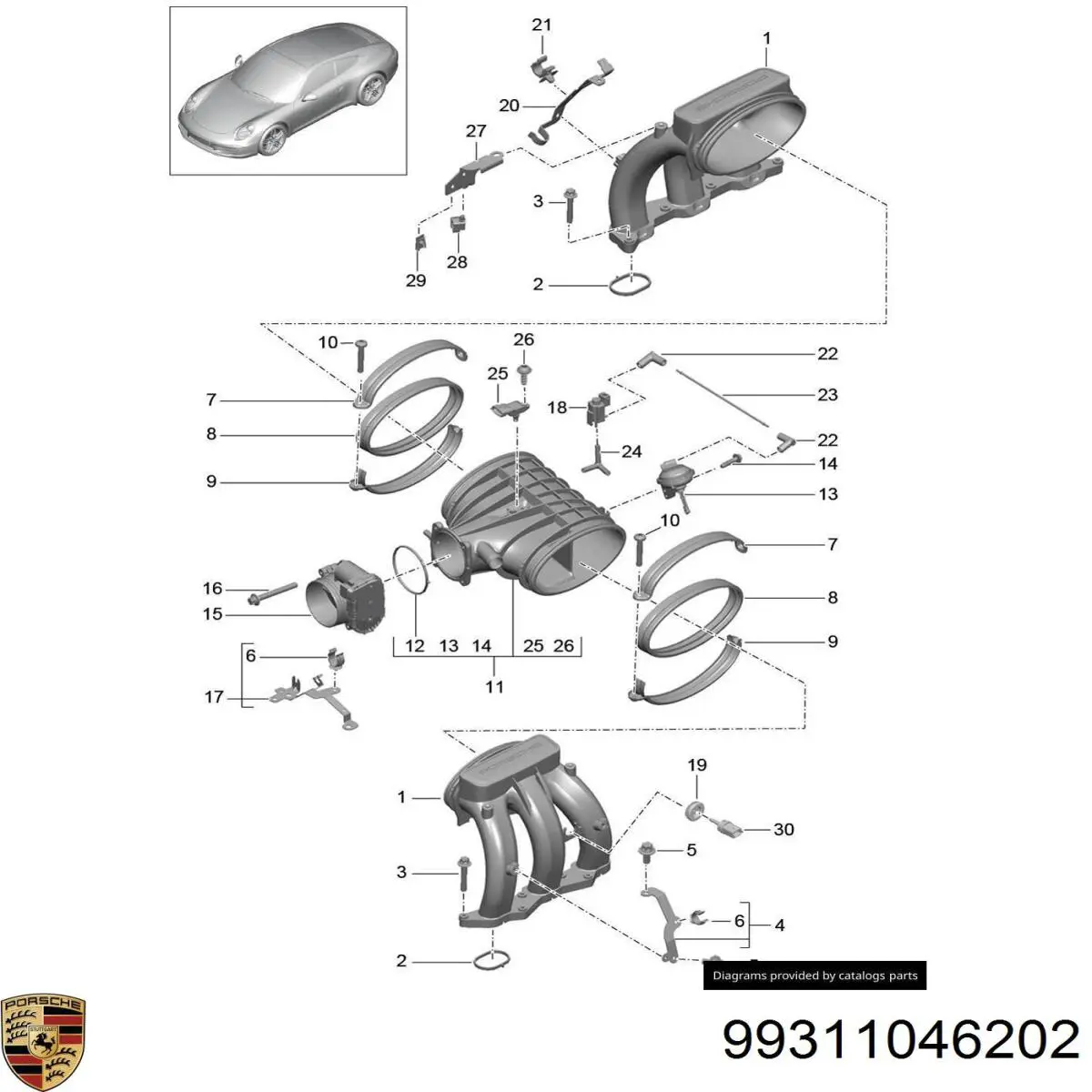 Блок дросельної заслінки Porsche 99711046202 ціна, від 12.83 USD
