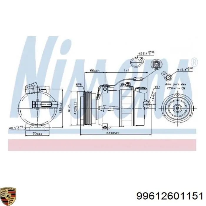 Компресор системи кондиціювання Porsche 99612601151 ціна, від 212.13 USD