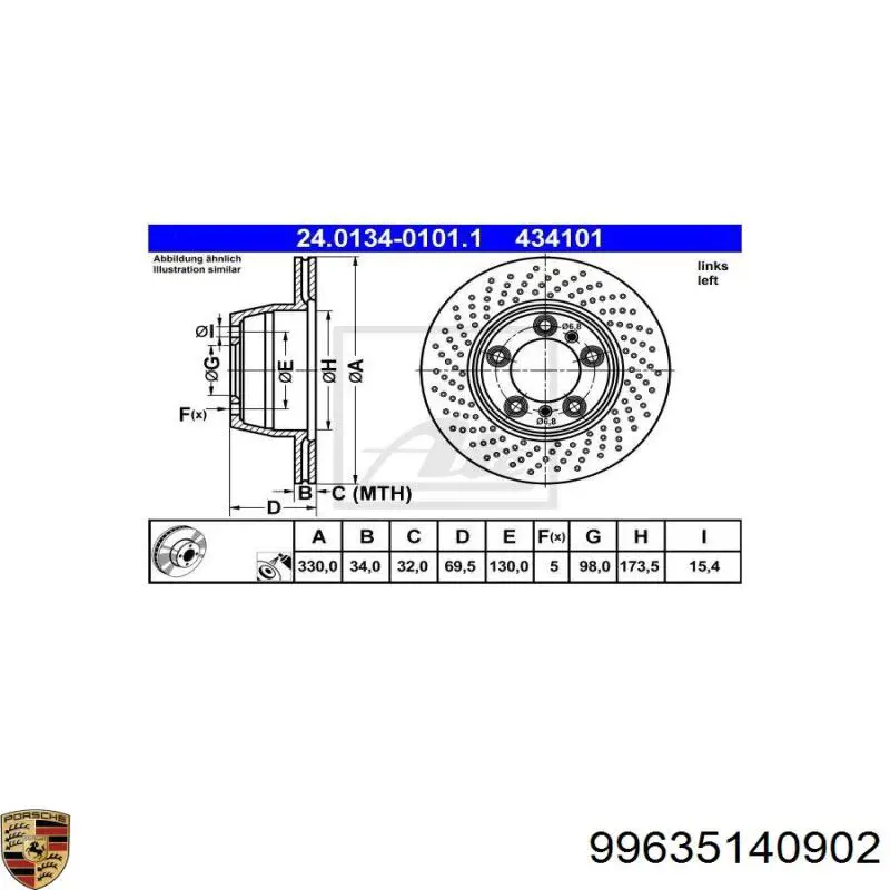 Гальмівні диски передні 99635140902 Porsche