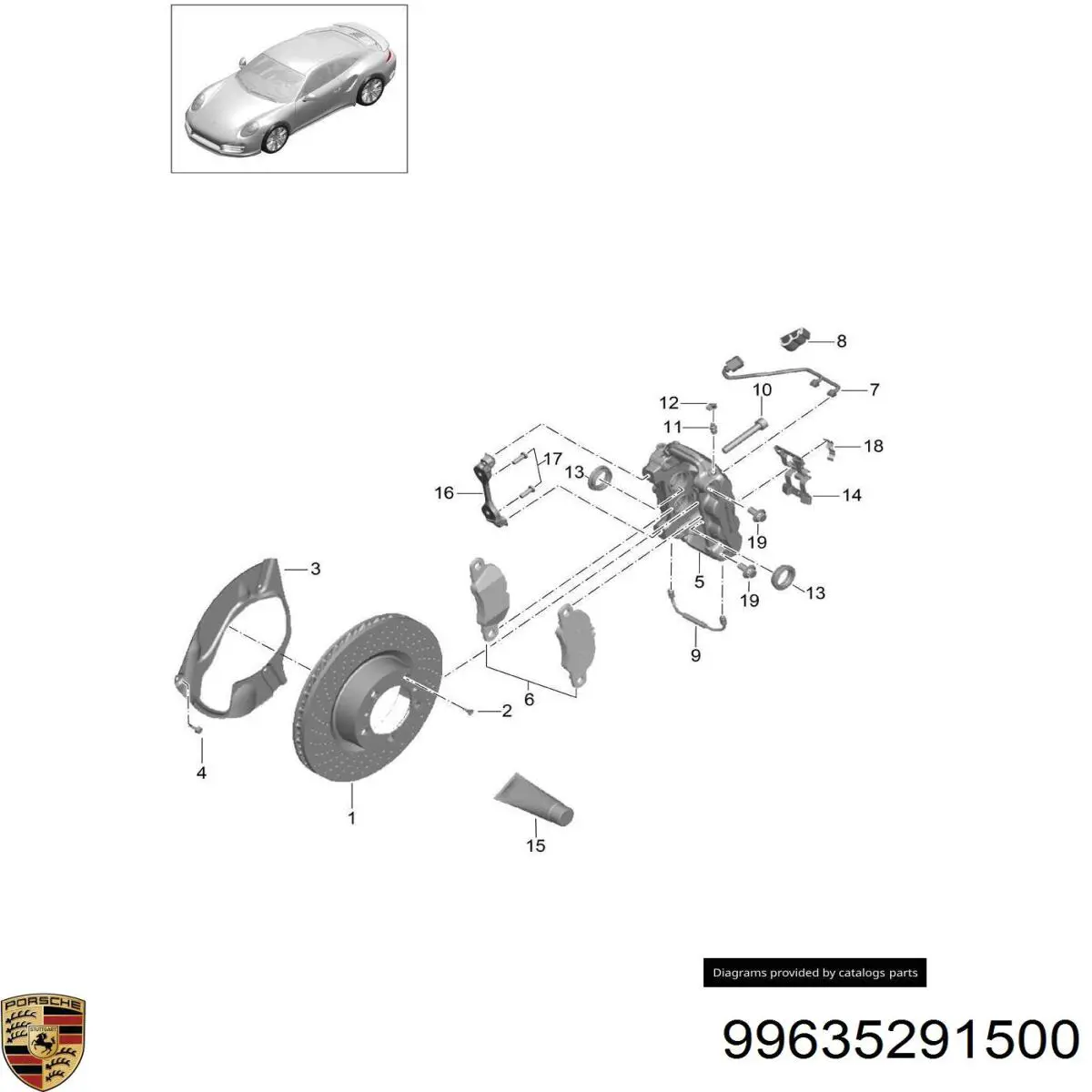 Ремкомплект супорту гальмівного заднього Porsche 99635291500 ціна, від 11.22 USD