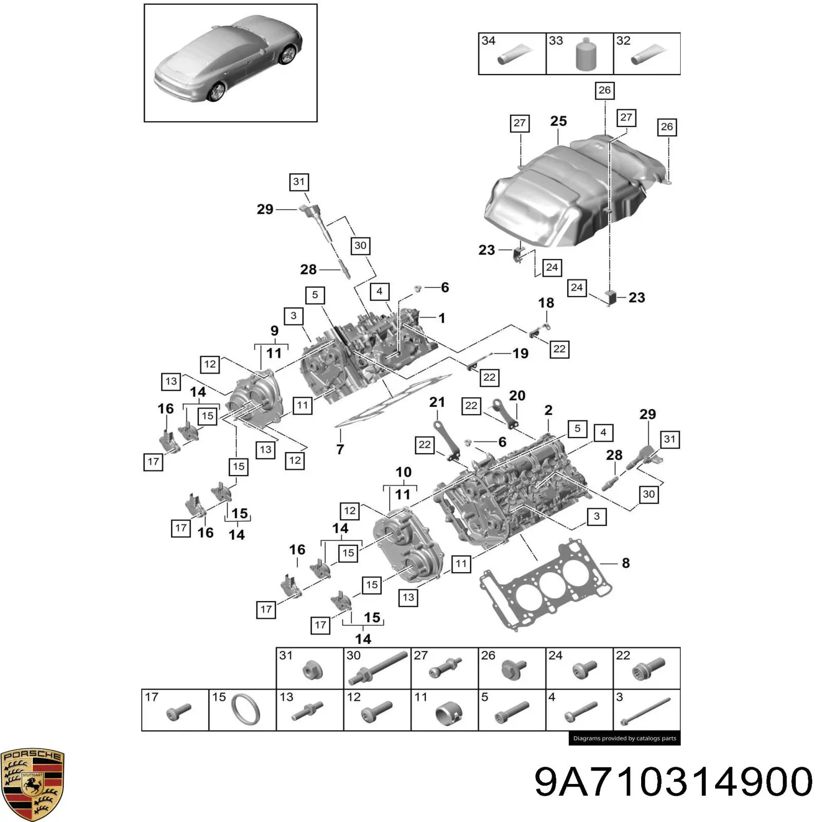 9A710314900 Porsche прокладка головки блока циліндрів (гбц, ліва)