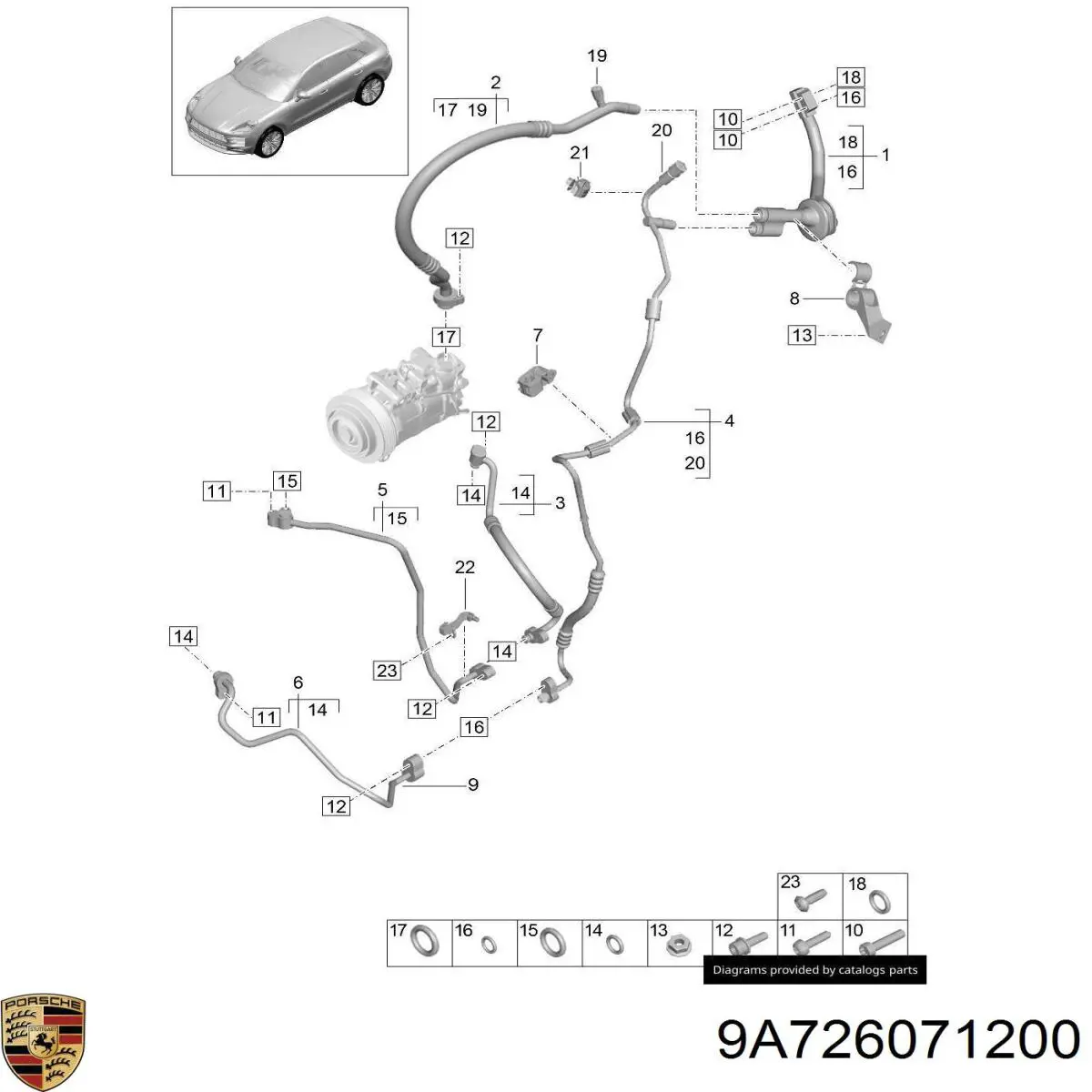 Купити 8R1260712D Porsche Шланг кондиціонера, від випарника до компресора