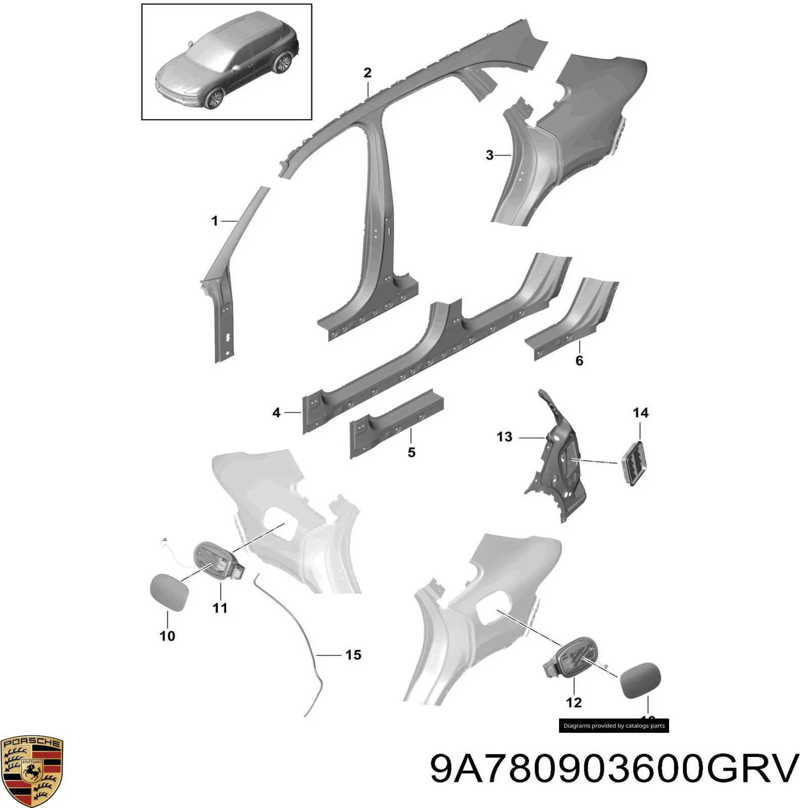 9A780903600GRV Porsche Бічна частина задні праві