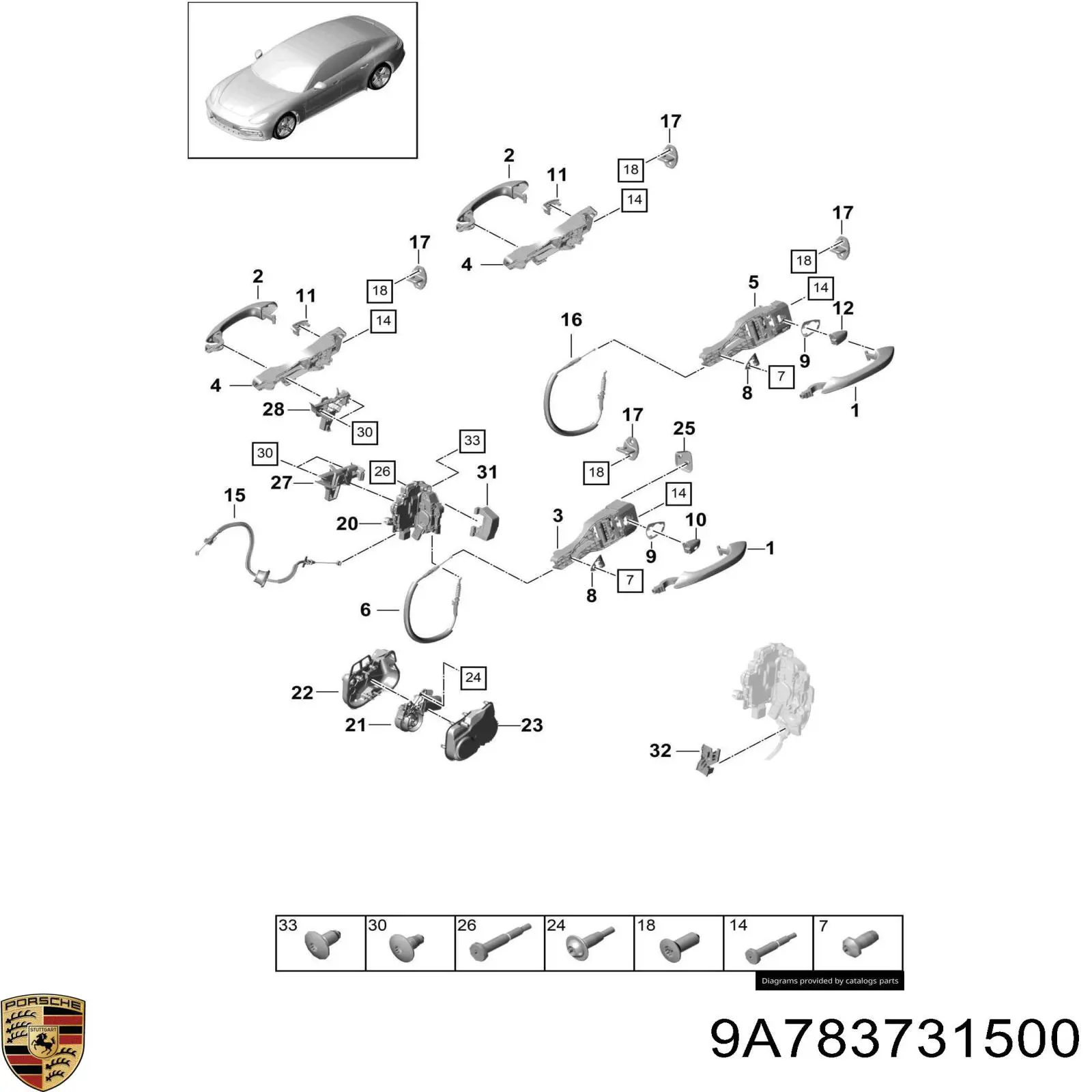 Замок передньої лівої двері 9A783731500 Porsche