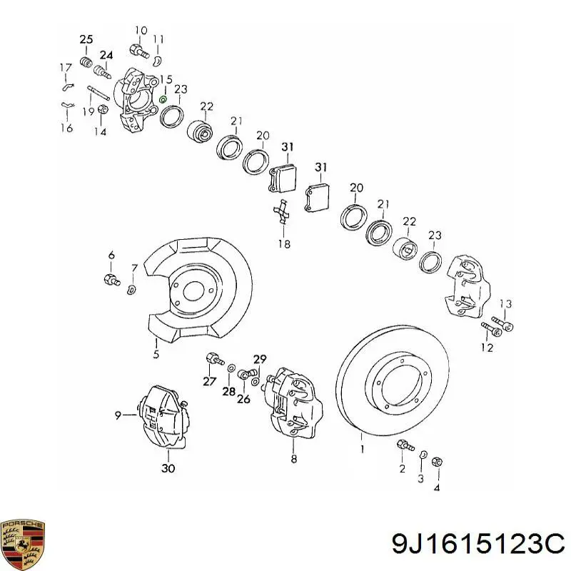 9J1615123C Porsche Супорт тормзной