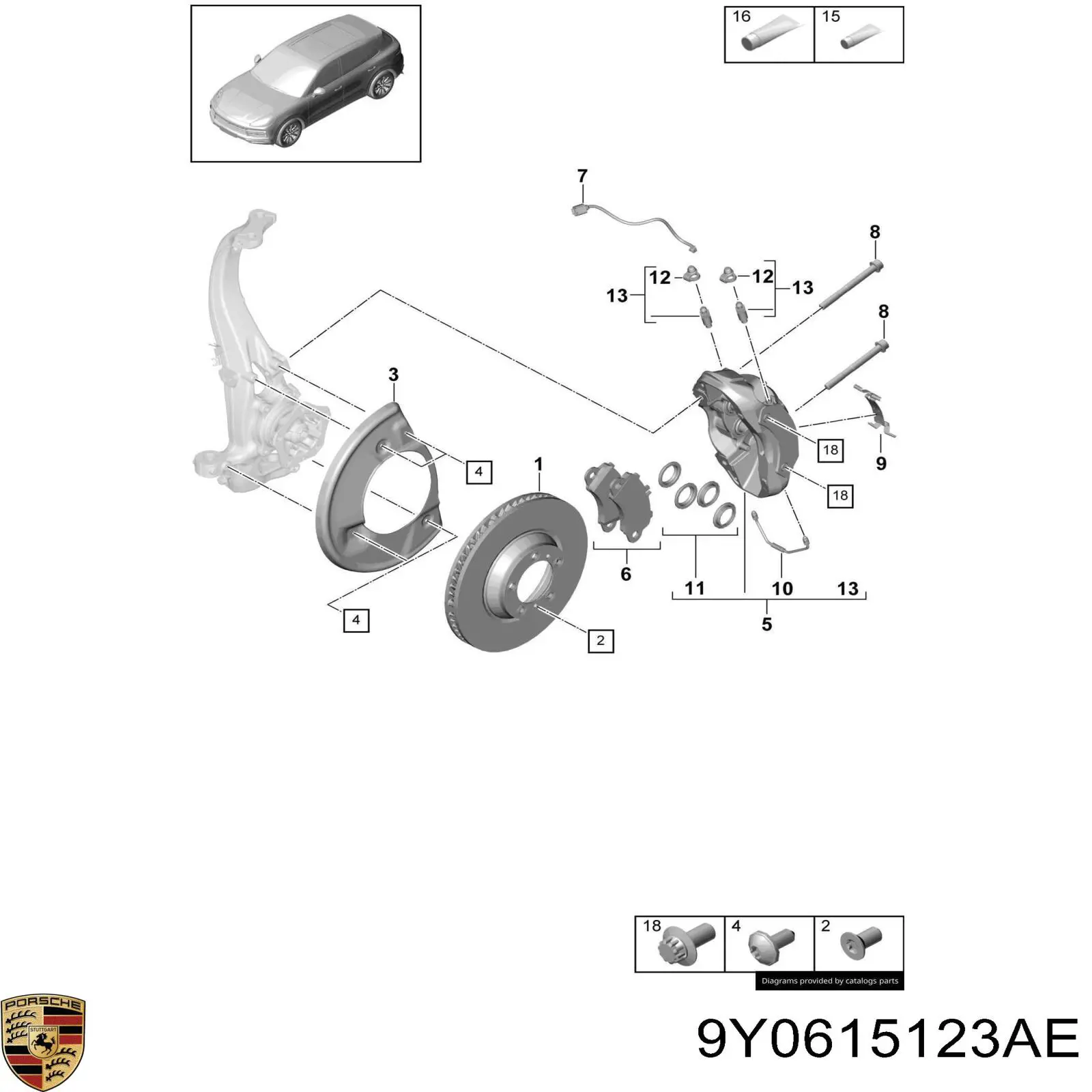 9Y0615123AE Porsche Супорт гальмівний, передній, лівий