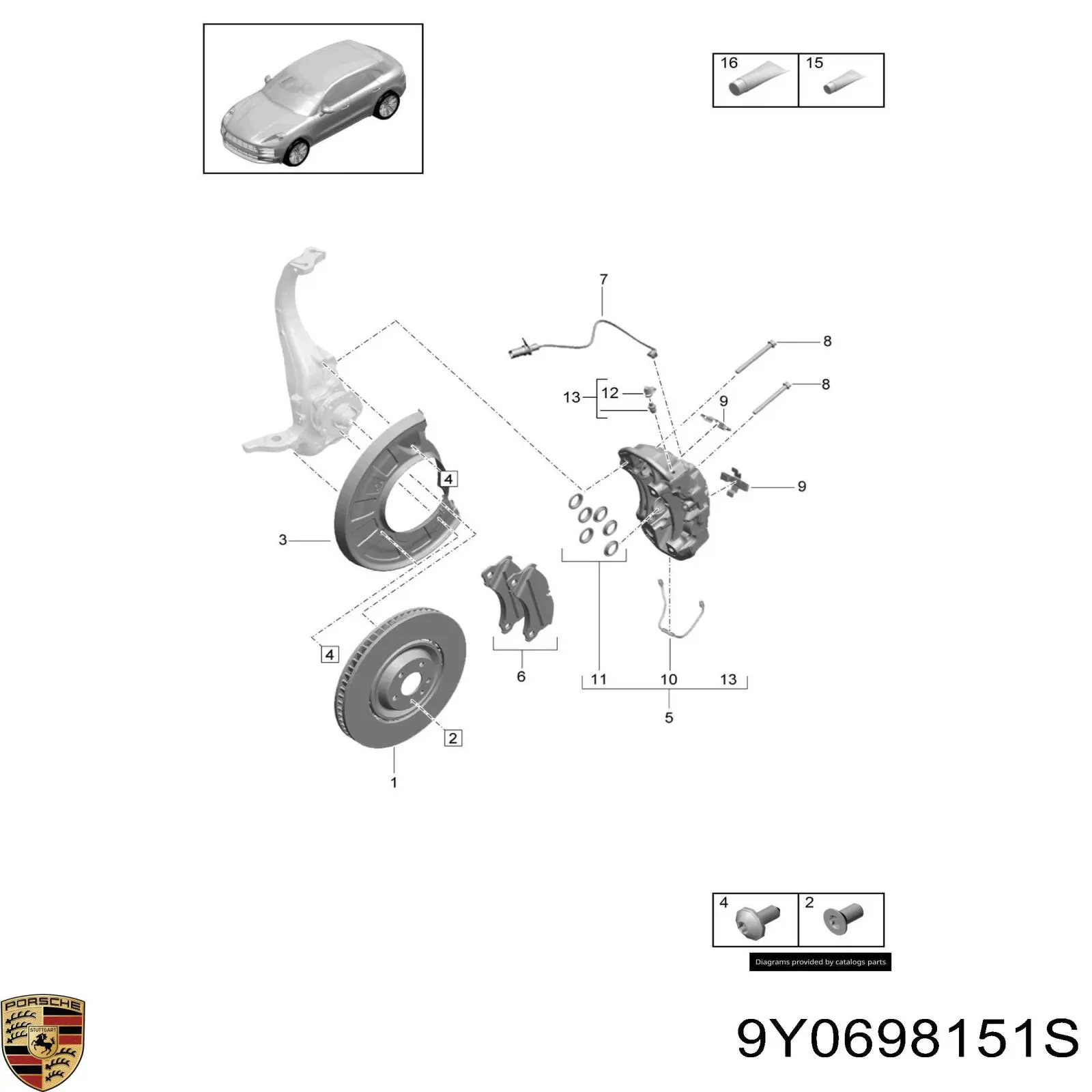 Гальмівні колодки Porsche 9Y0698151S ціна, від 55.88 USD