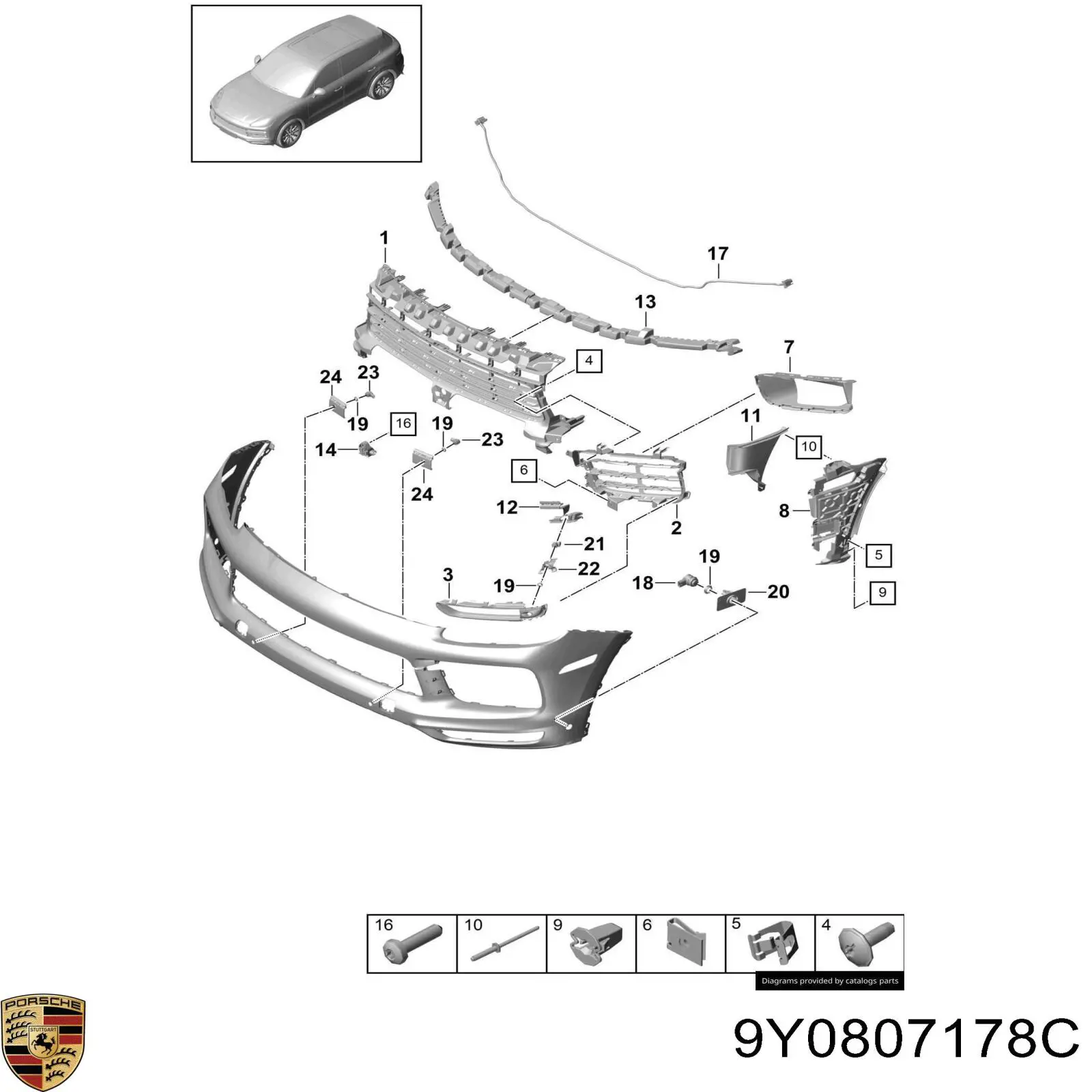 9Y0807178C Porsche Направляюча переднього бампера, права