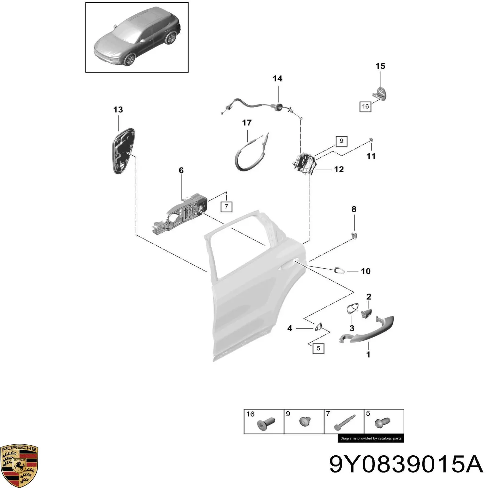 9Y0839015A Porsche Замок задніх дверей, лівих