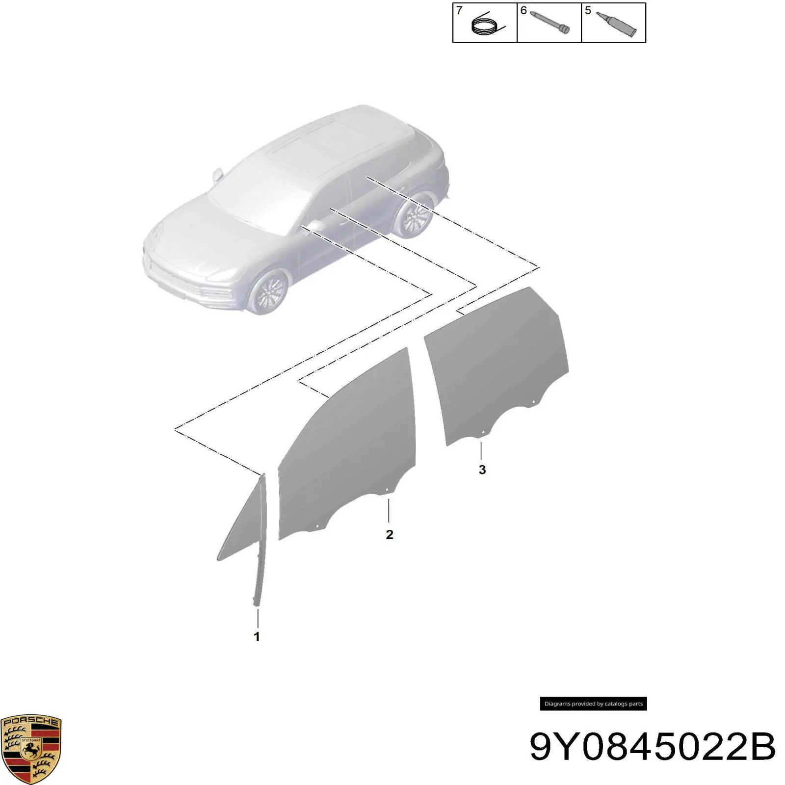Скло передніх дверей, правих Porsche 9Y0845022D ціна, від 515.39 USD
