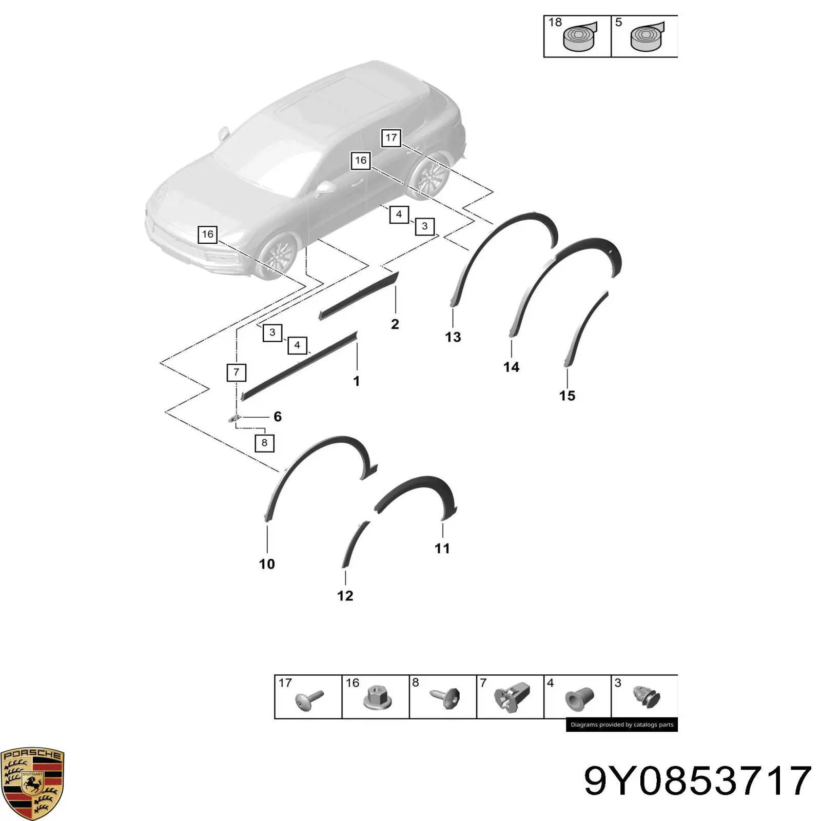 9Y0853717J Porsche Розширювач/накладка арки переднього крила, лівий