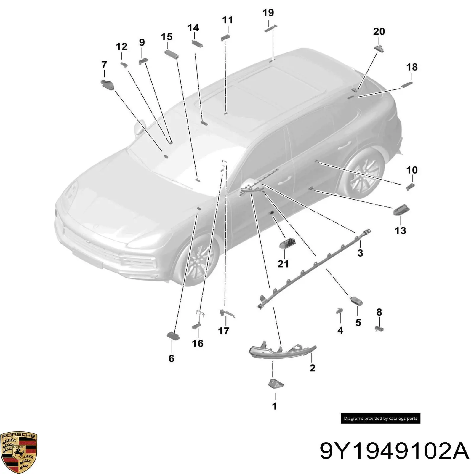 Покажчик повороту дзеркала, правий Porsche 9Y1949102A ціна, від 82.87 USD