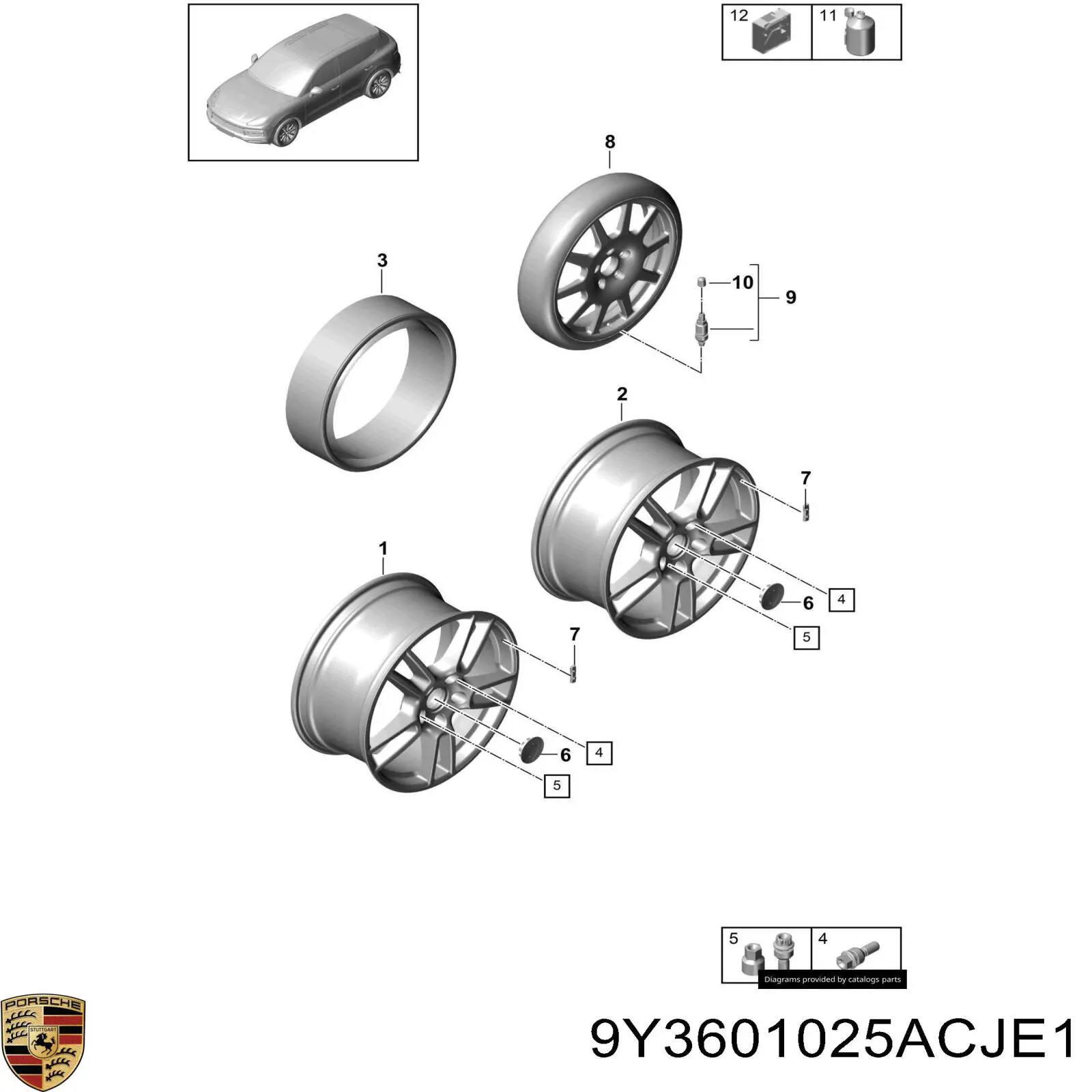 9Y3601025ACJE1 Porsche Диски колісні литі (легкосплавні, титанові)