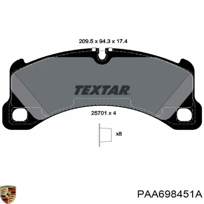 Задні гальмівні колодки PAA698451A Porsche