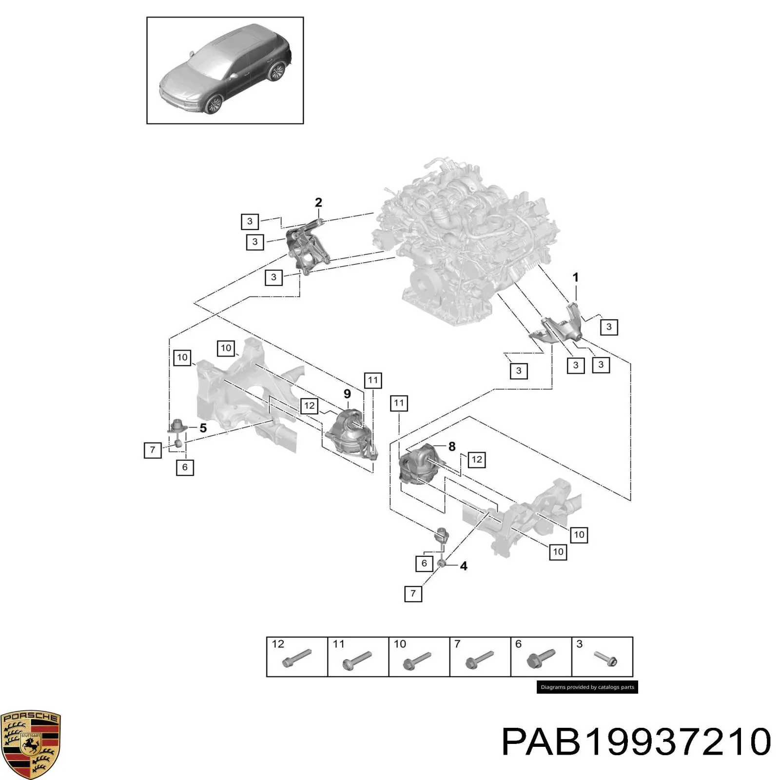 Подушка (опора) двигуна, права Porsche Cayenne (9YA) (Порше Каен)