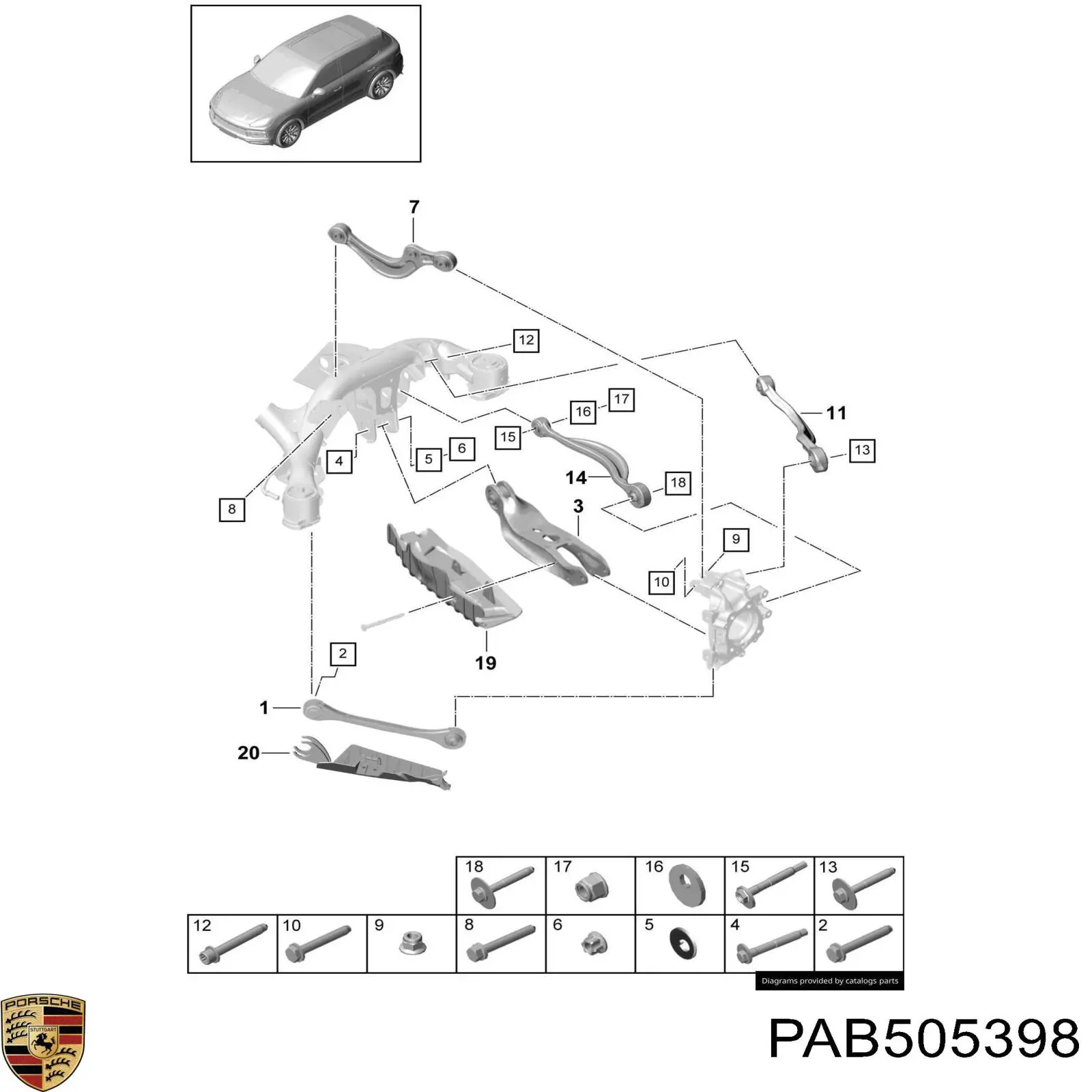 Важіль задньої підвіски поперечний, правий Porsche PAB505398 ціна, від 180.54 USD