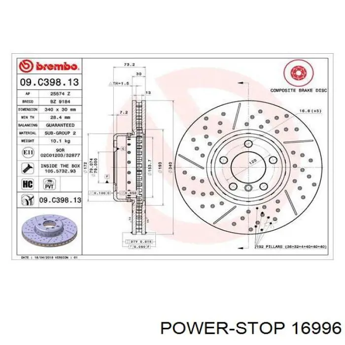 Колодки гальмові задні, дискові 16996 Power Stop