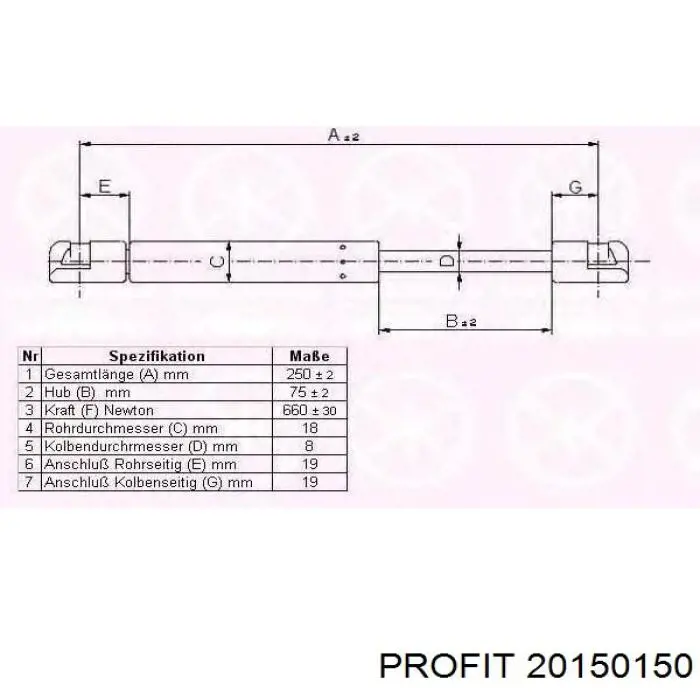 Амортизатор капота 20150150 Profit