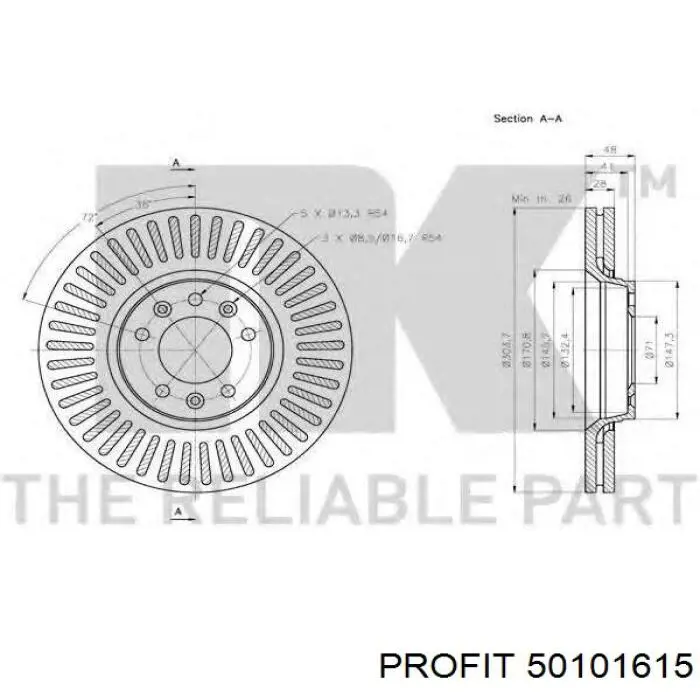 Диск переднього гальма Profit 50101615 ціна, від 41.62 USD