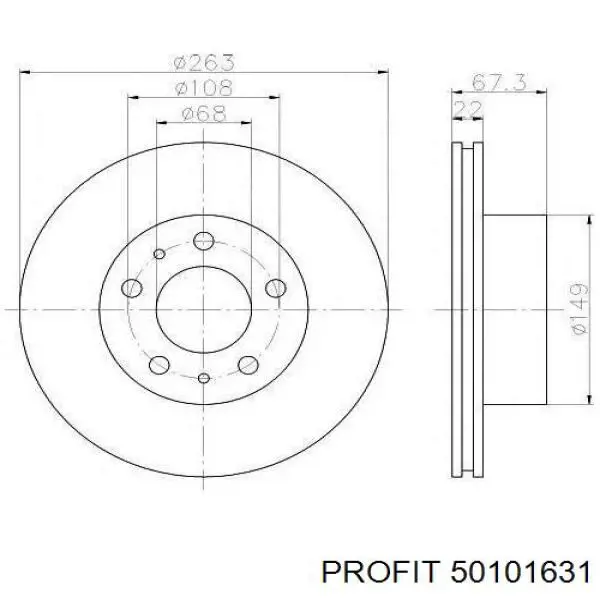 Диск переднього гальма Profit 50101631 ціна, від 19.25 USD