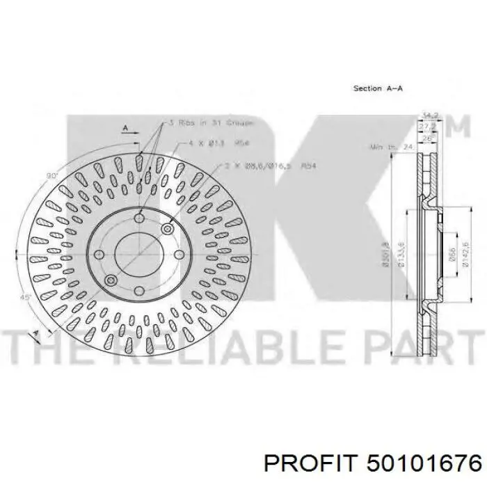 Диск гальмівний передній 50101676 Profit