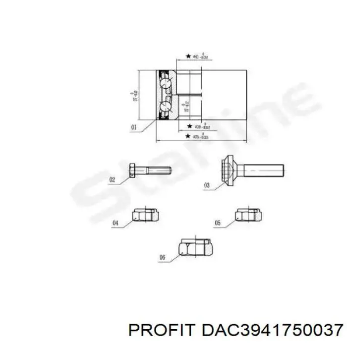 Комплект підшипник маточини передньої Profit DAC3941750037 ціна, від 14.09 USD