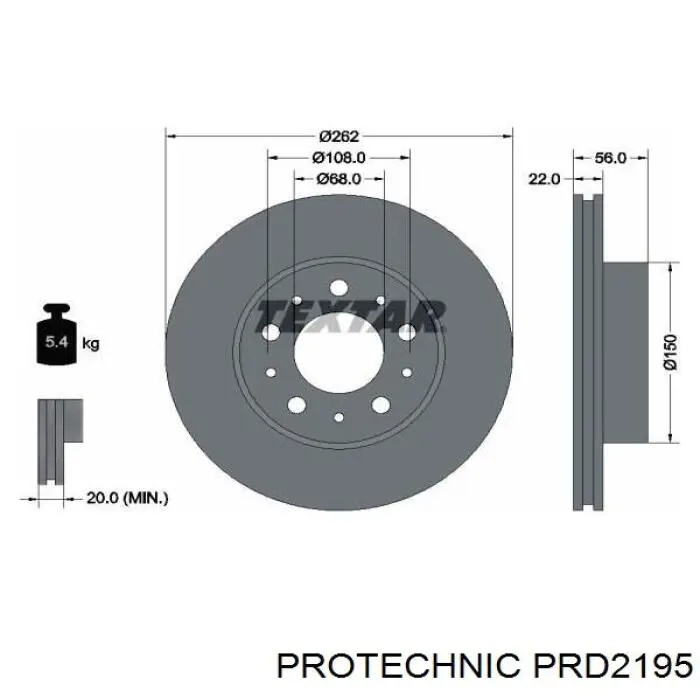 Диск переднього гальма Protechnic PRD2195 ціна, від 29.08 USD