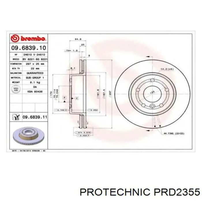 Диск гальмівний передній Protechnic PRD2355