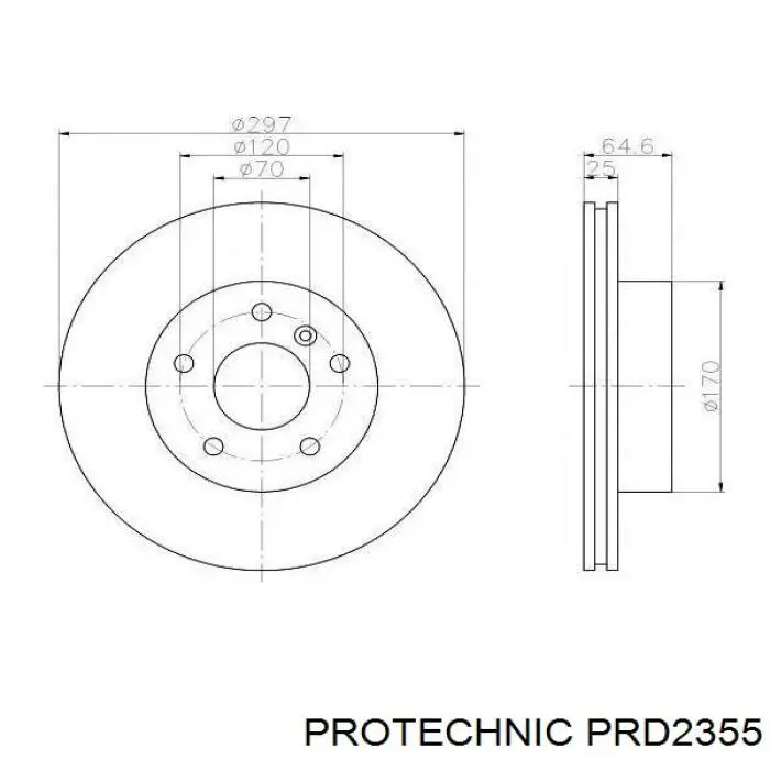 Диск переднього гальма Protechnic PRD2355 ціна, від 52.34 USD