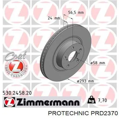 Диск переднього гальма Protechnic PRD2370 ціна, від 75.59 USD