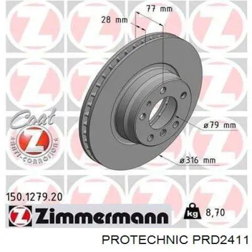 Диск переднього гальма Protechnic PRD2411 ціна, від 60.44 USD