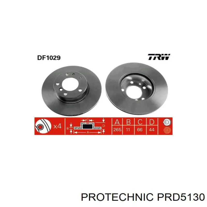 Диск гальмівний задній PRD5130 Protechnic