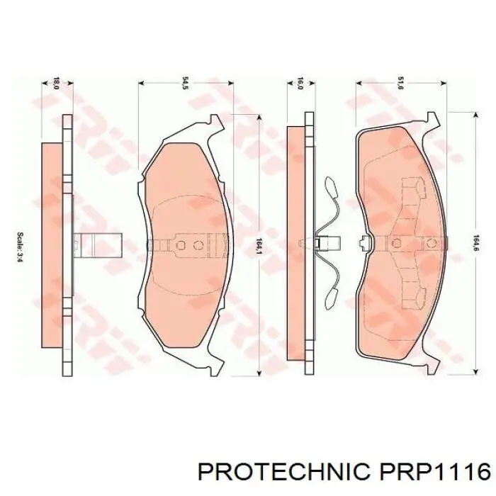 Гальмівні колодки Protechnic PRP1116 ціна, від 23.96 USD