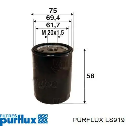 Масляний фільтр двигуна Purflux LS919 ціна, від 6.32 USD