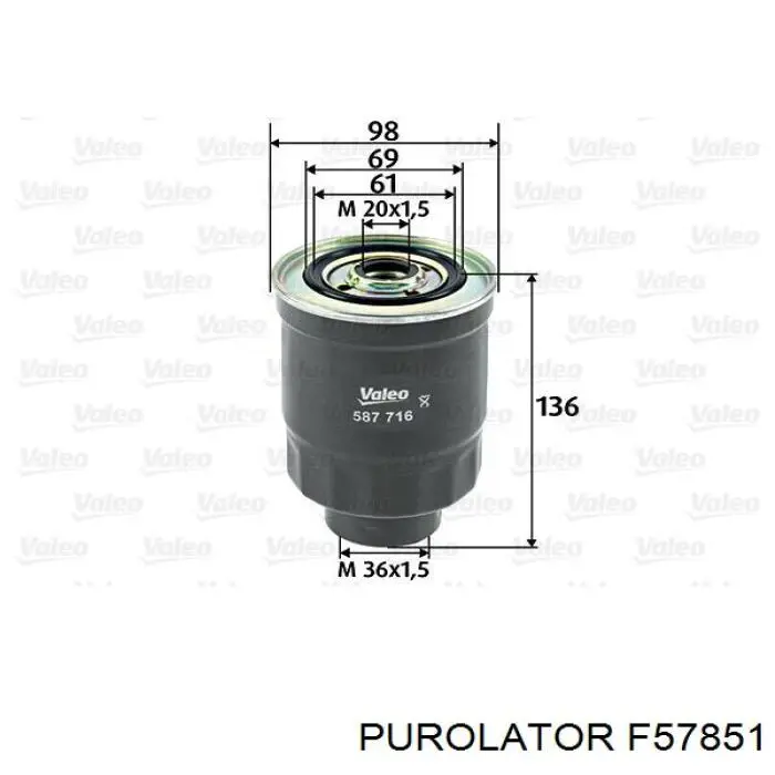 F57851 Purolator фільтр паливний