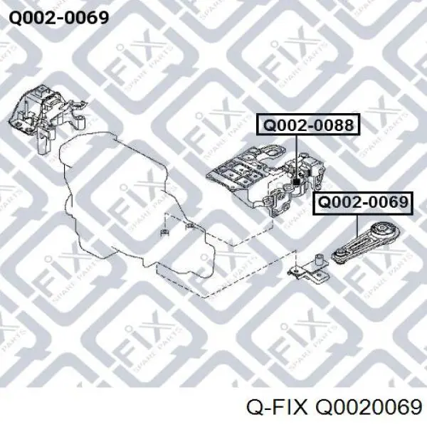 Подушка (опора) двигуна, ліва нижня Q0020069 Q-fix