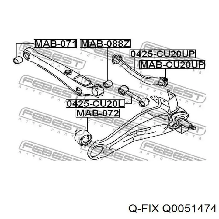 Q0051474 Q-fix Сайлентблок заднього поперечного важеля, зовнішній