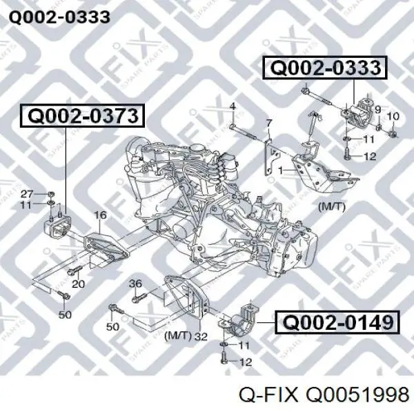 Сайлентблок траверси кріплення заднього редуктора, передній Q0051998 Q-fix