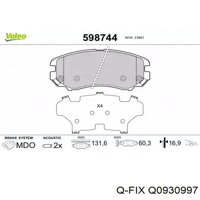 Купити Q0930997 Q-fix Колодки гальмівні передні, дискові