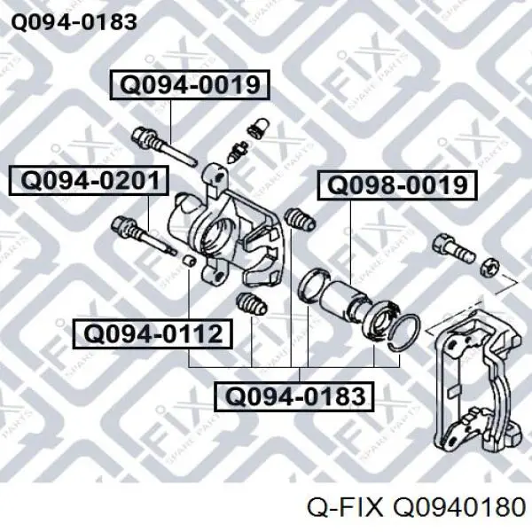 Q0940180 Q-fix Ремкомплект заднього гальмівного супорта