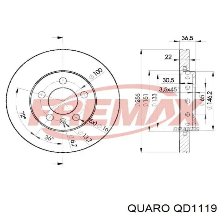 Диск переднього гальма Quaro QD1119 ціна, від 30.11 USD