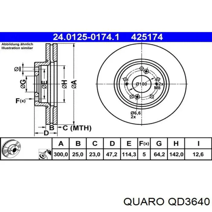 Диск гальмівний передній QD3640 Quaro