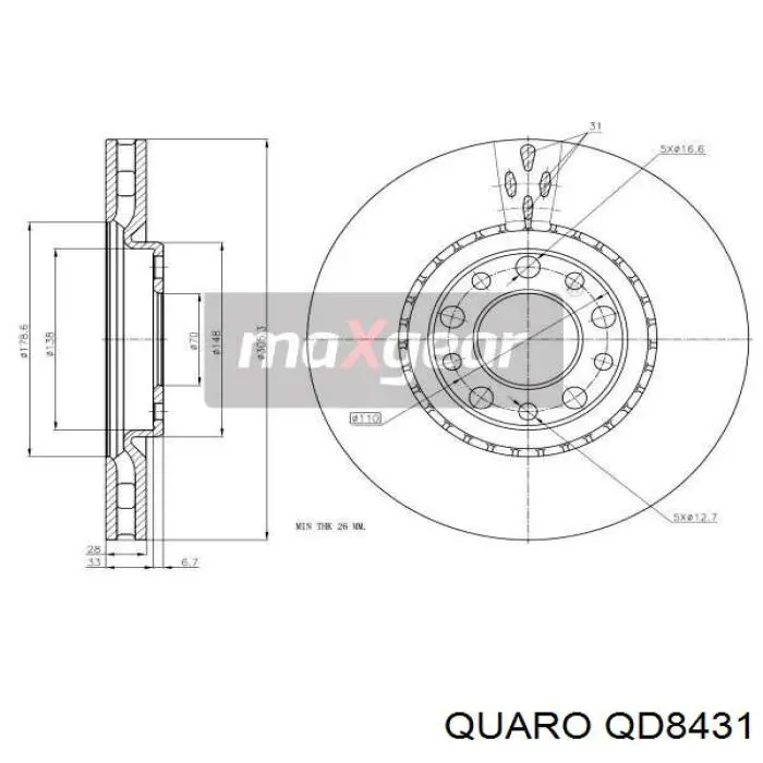 Диск гальмівний передній Quaro QD8431